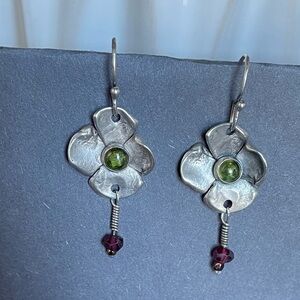 Sterling silver hand made floral dangle earrings